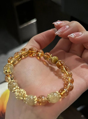 仿黄水晶手链轻奢小众精致高级感
