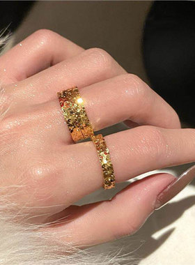 金色超闪碎冰冰戒指女轻奢高级感