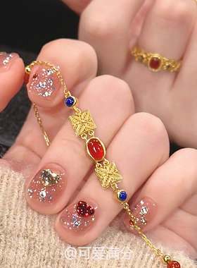 红玛瑙珐琅花丝戒指女轻奢高级感