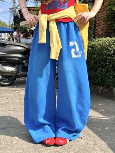 林诗琦NICKIDAILY「复古美学」多巴胺松紧腰休闲显瘦弯刀卫裤女夏 - 图1