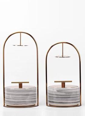 现代新中式金属提盒摆件样板房售楼处客厅玄关博古架家居装饰摆放