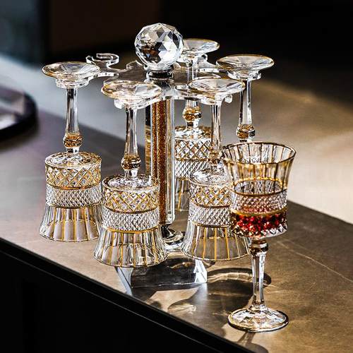 轻奢高档描金带盖不倒翁醒酒器红酒杯子套装家用陀螺葡萄酒分酒壶 - 图1