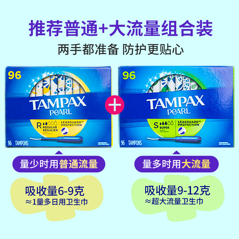 Tampax丹碧丝卫生棉条96支内置长导管式月经棉棒卫生巾条游泳专用-图1