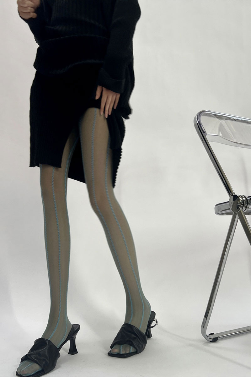 yangma袜麦穗纹理线条连裤袜性感优雅美腿袜薄款显瘦打底袜白色竖 - 图0