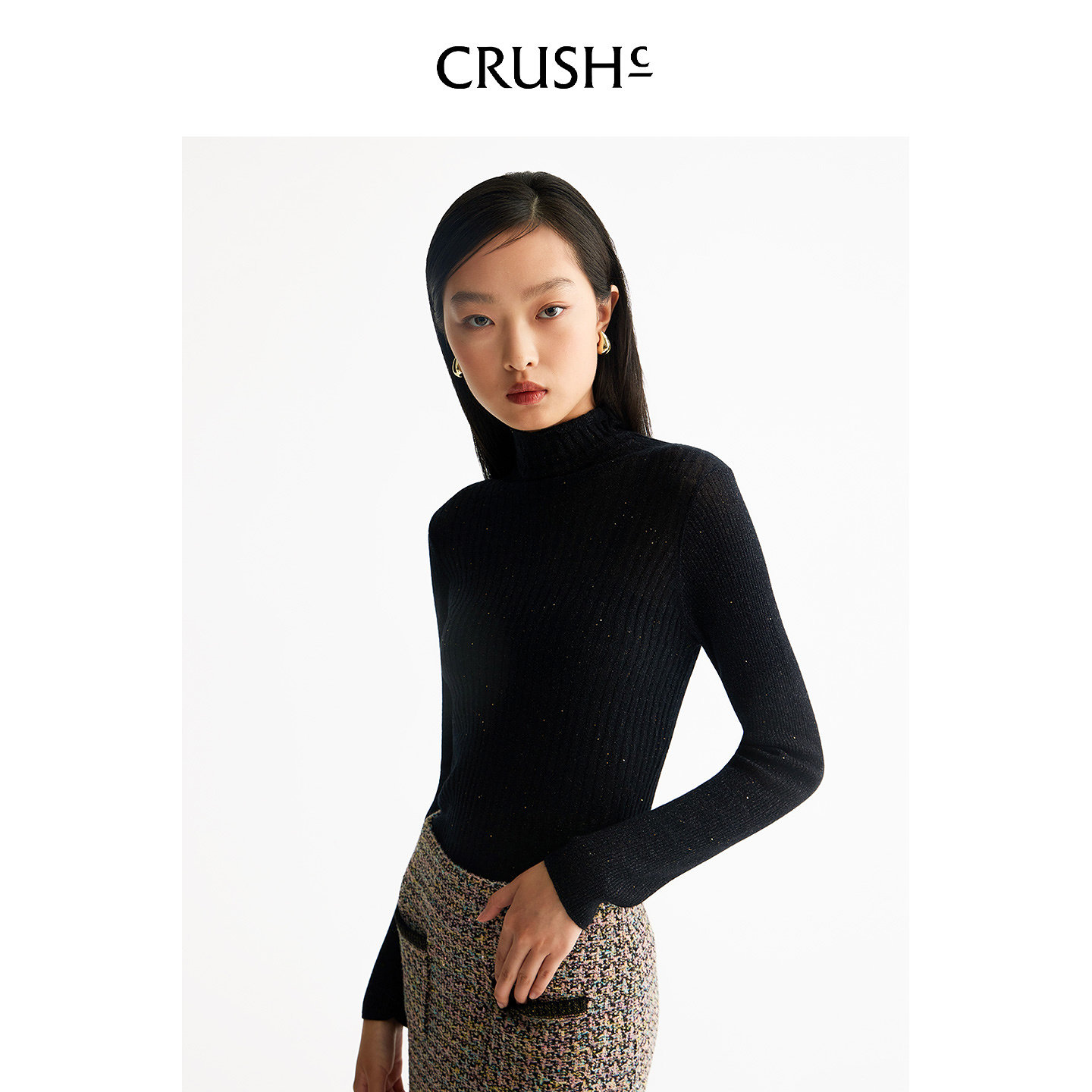 CRUSH Collection2025年早秋新款渐变罗纹高领毛衣慵懒感羊绒衫女,淘宝优惠券,粉丝福利购,淘宝优惠卷