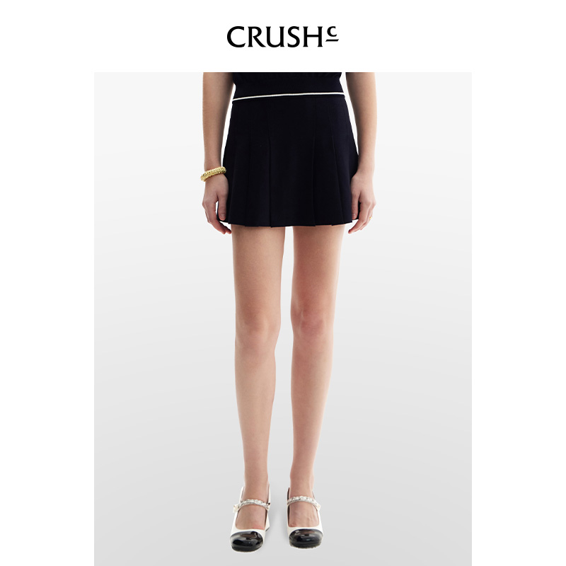 CRUSH Collection2024年春夏新款拼色休闲百褶短裙白色时尚半身裙