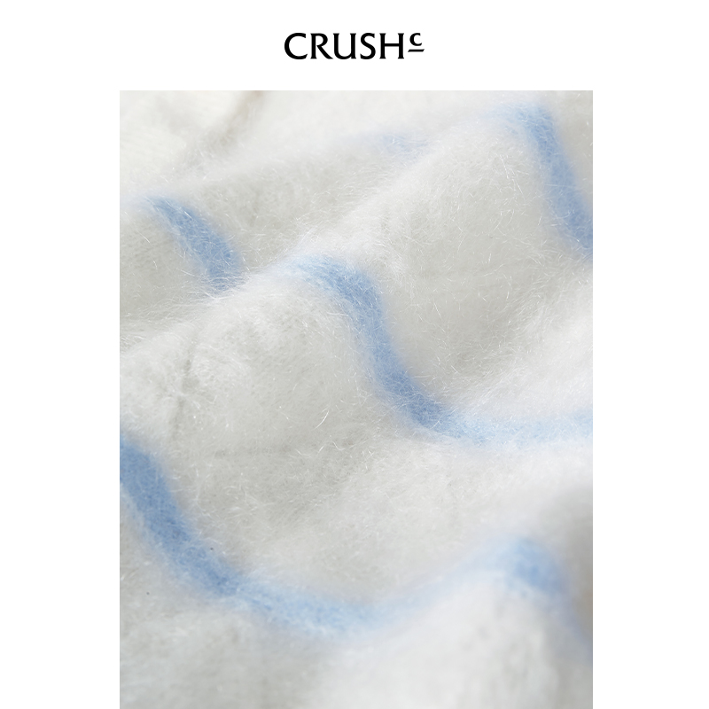 CRUSH Collection2024年早春新款山羊绒时尚洋气毛绒条纹开衫女 - 图2