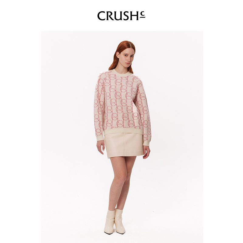CRUSH Collection新款休闲洋气圆领卫衣宽松慵懒多巴胺短款上衣女 - 图0