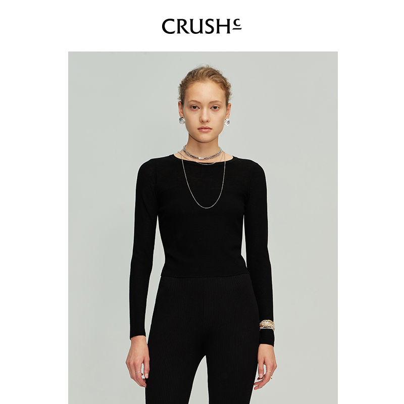 CRUSH Collection2024年早春新款羊毛百搭修身套头针织上衣内搭女 - 图1