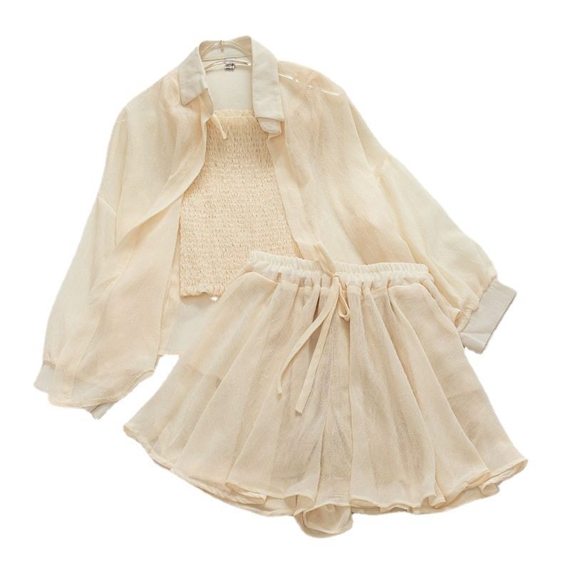 2023单件/套装时尚套装女春夏三件套吊带上衣防晒上衣雪纺外套女,淘宝优惠券,粉丝福利购,淘宝优惠卷