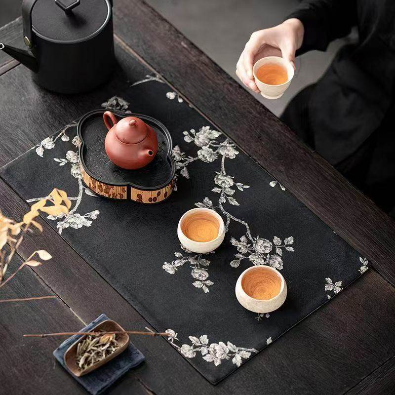 国风双面茶席轻奢中式织锦缎玫瑰茶旗茶杯垫隔热垫茶道茶垫茶台布,淘宝优惠券,粉丝福利购,淘宝优惠卷