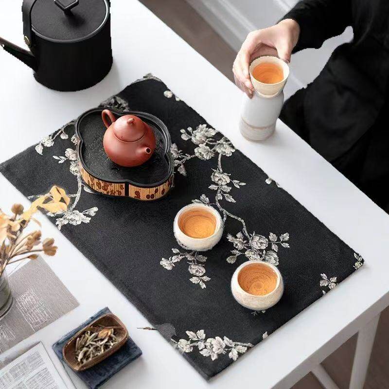 国风双面茶席轻奢中式织锦缎玫瑰茶旗茶杯垫隔热垫茶道茶垫茶台布,淘宝优惠券,粉丝福利购,淘宝优惠卷
