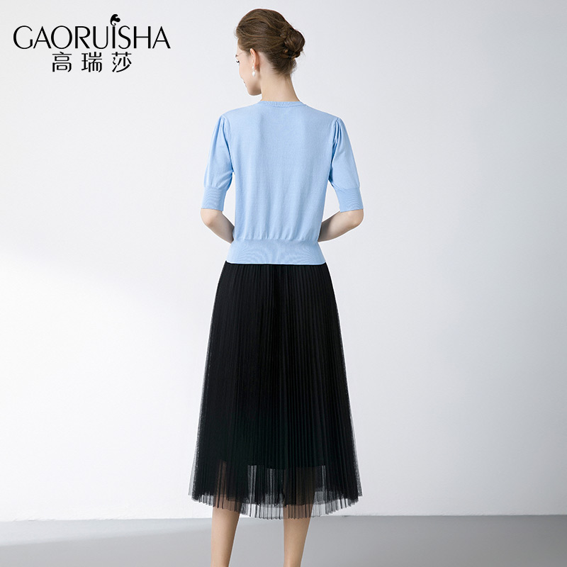 高瑞莎春夏搭配一整套连衣裙气质优雅2023新款天丝收腰显瘦两件套 - 图1