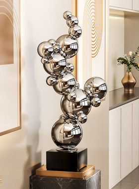 黄大师轻奢玄关大型落地摆件乔迁新家居客厅电视柜旁不锈钢装饰品