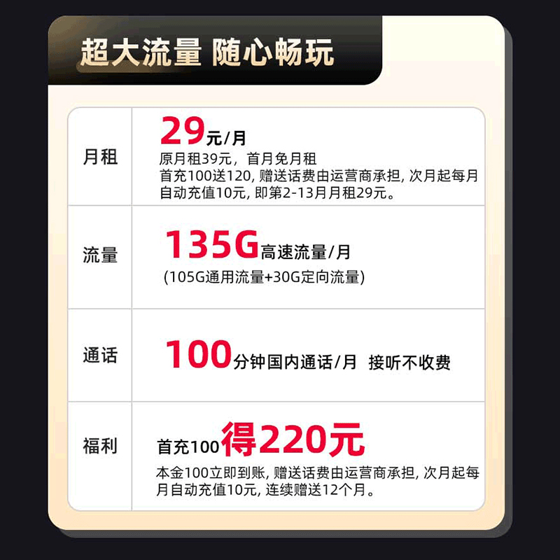 四川电信流量卡135g大流量电话卡可选号上网卡套餐手机卡办理星麒