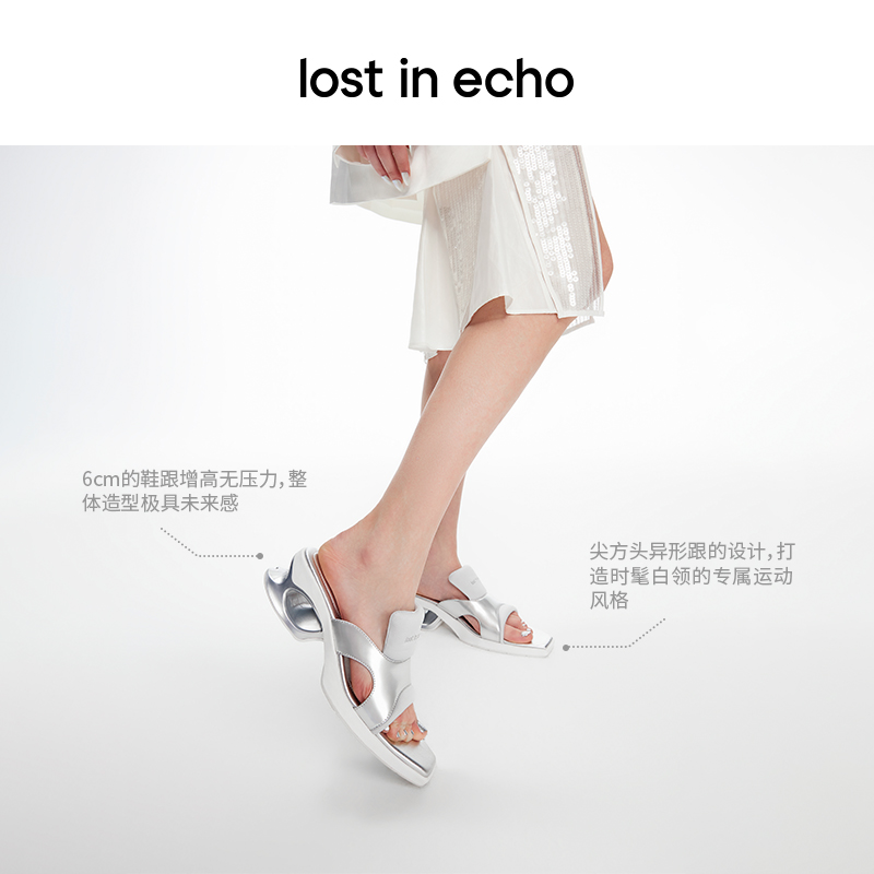 lost in echo2024春夏新品尖方头异形镂空高跟增高运动凉拖凉鞋女 - 图0