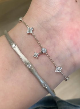 柏诗艾菲S925纯银莫桑石满钻花四叶草气质手链简约高级小众百搭