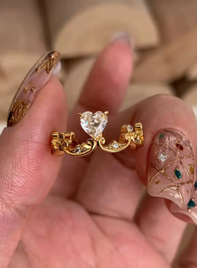 柏诗艾菲S925纯银皇冠麦穗戒指小众设计简单轻奢精致百搭拉丝复古