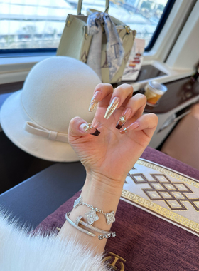 柏诗艾菲手镯天花板电镀k 金不掉色宽窄版满天星银饰饰品简单百搭