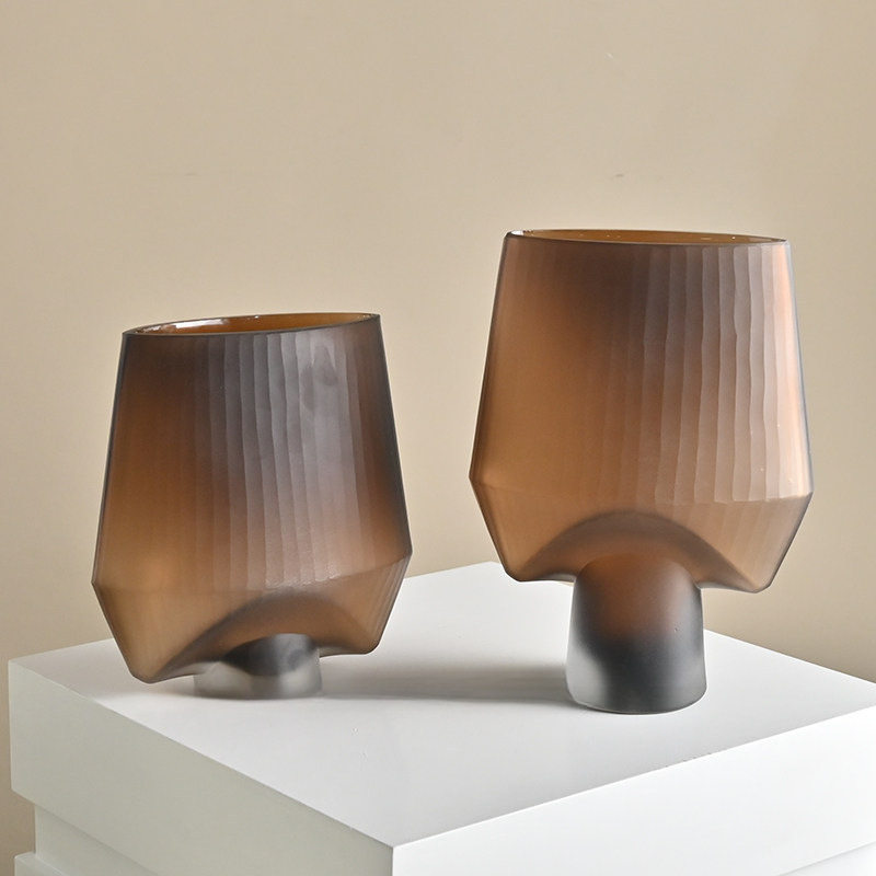 简约玻璃棕色花器客厅摆件插花样板间玄关电视柜软装饰品水培花瓶,淘宝优惠券,粉丝福利购,淘宝优惠卷