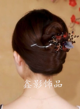红色发饰潮气质盘发花朵扭扭夹