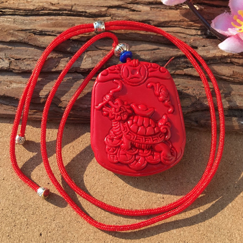 原色朱砂龙龟玄武献宝吊坠福龙龟本命年情侣挂件龙头长兽龟玉项链 - 图1