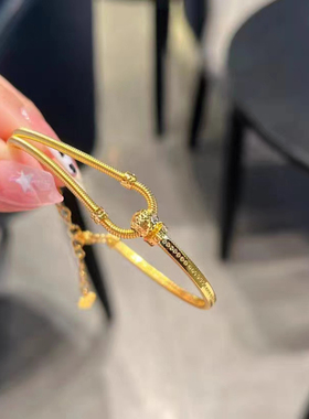5G黄金马蹄手镯女999足金C形弹簧纯金手镯链情人节七夕送女友礼物