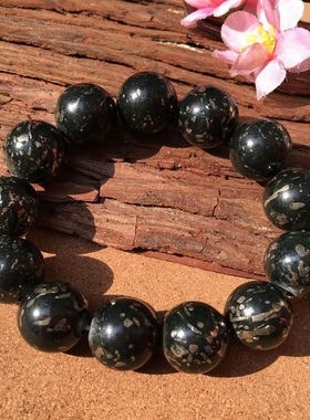 玉见美玉 新疆和田洒金黑青玉佛珠手链 闪金黄点男女桶珠手串手饰