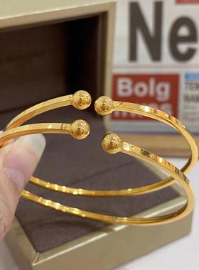 5G黄金豆豆手镯女999足金转运珠光面车花手环纯金镯子送女友礼物