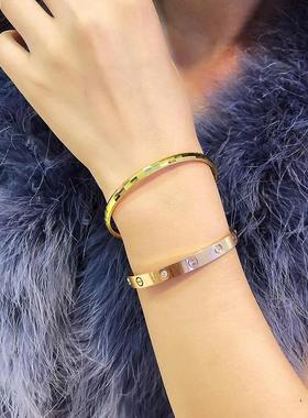 5D硬金黄金镭射手镯马赛克手镯手链999足金时尚简约手镯子女送礼