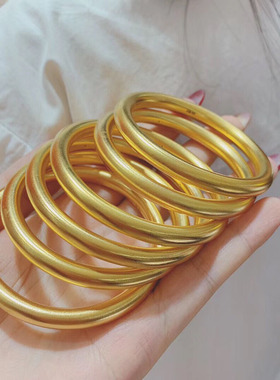 3D硬金黄金手镯足金999古法金传承金镯子正圆手环大气时尚新款女