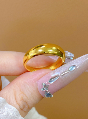 5D硬金黄金小金坨戒指女999足金时尚光圈素圈纯金指环送女友礼物