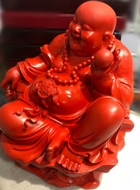 天然帝王红朱砂大肚笑佛摆件室内客厅平安护身赐福弥勒佛供奉风水