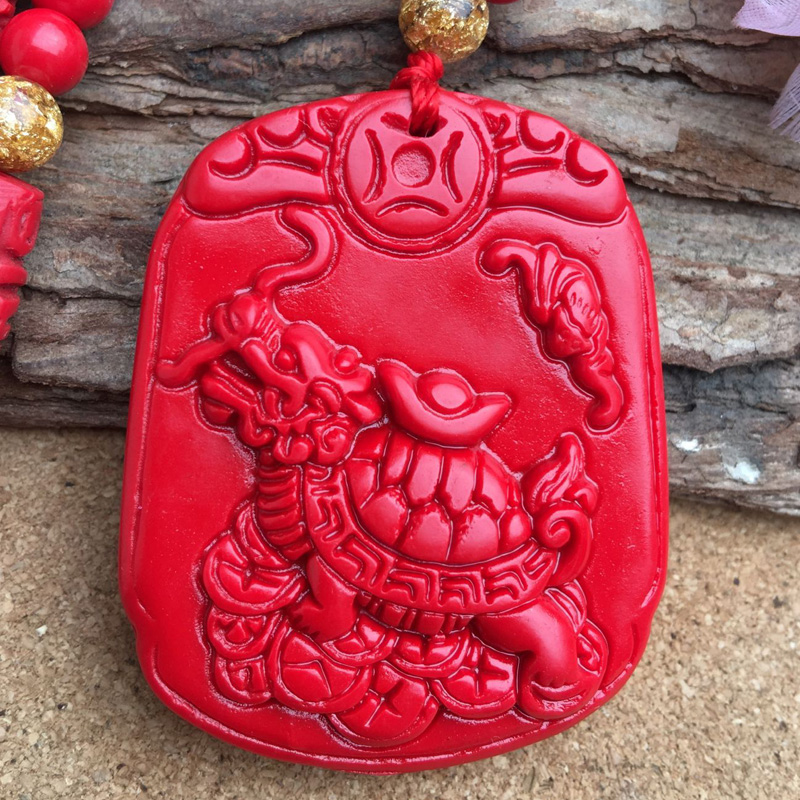 原色朱砂龙龟玄武献宝吊坠福龙龟本命年情侣挂件龙头长兽龟玉项链 - 图0