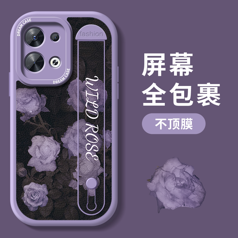 玫瑰花腕带适用opporeno9手机壳女款reno9pro保护套reno8防摔8proreno7se全包reon6pro硅胶reno5镜头十新款5g - 图0