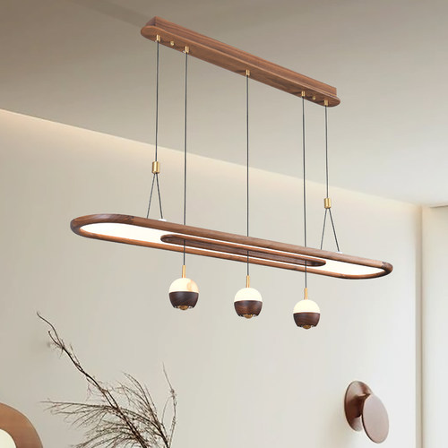 简约现代餐厅灯护眼黑胡桃木餐桌吊灯高级感云石吊线灯具新款2024 - 图1