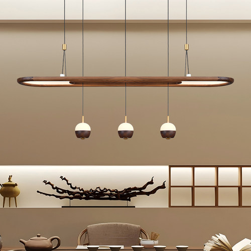 简约现代餐厅灯护眼黑胡桃木餐桌吊灯高级感云石吊线灯具新款2024 - 图0