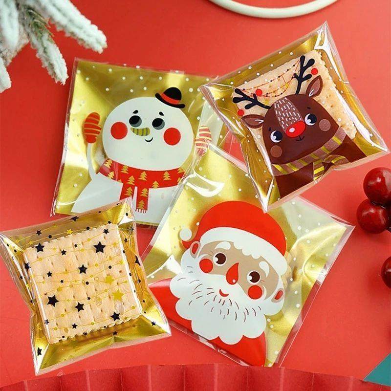 100PCS Christmas Candy Bags Carton Santa/Snowman/Deer Cookie - 图0