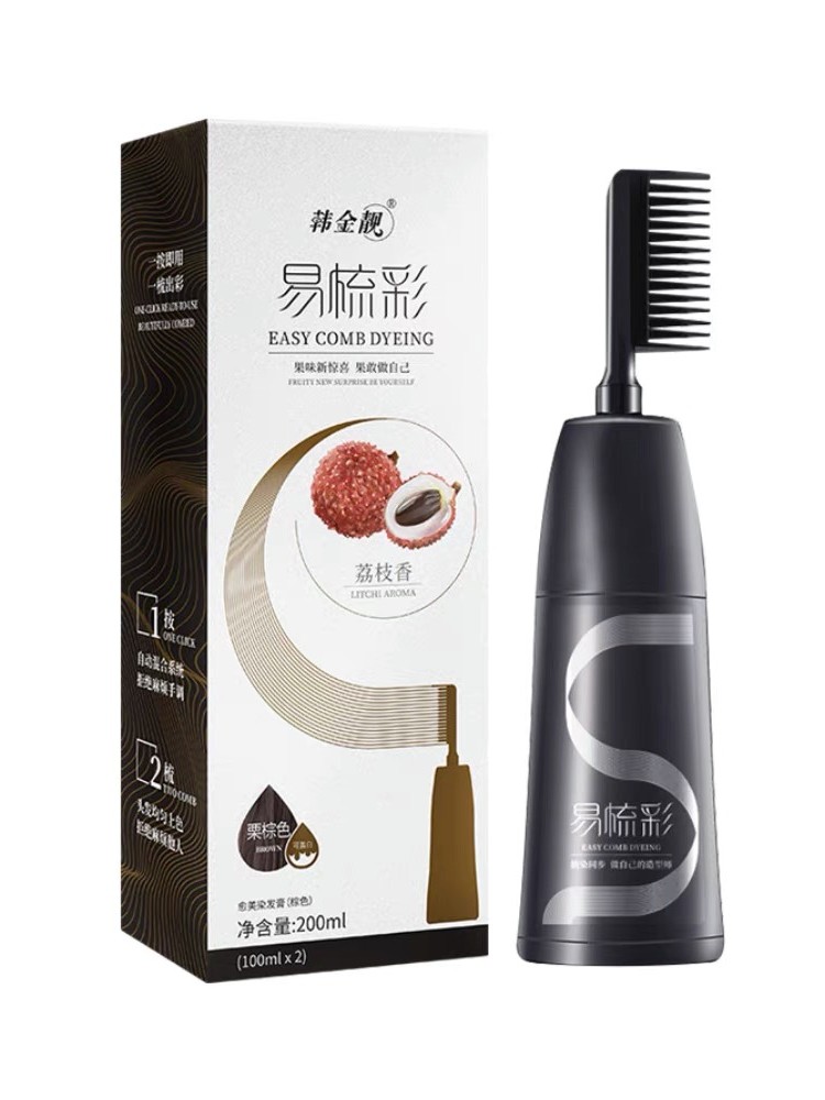 韩金靓一梳彩染发剂2021新款植物纯易梳彩果香染发膏显白不伤发