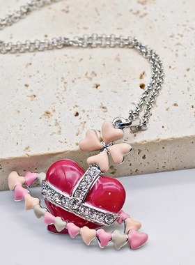 土星胸针粉红多桃心项链爱心
