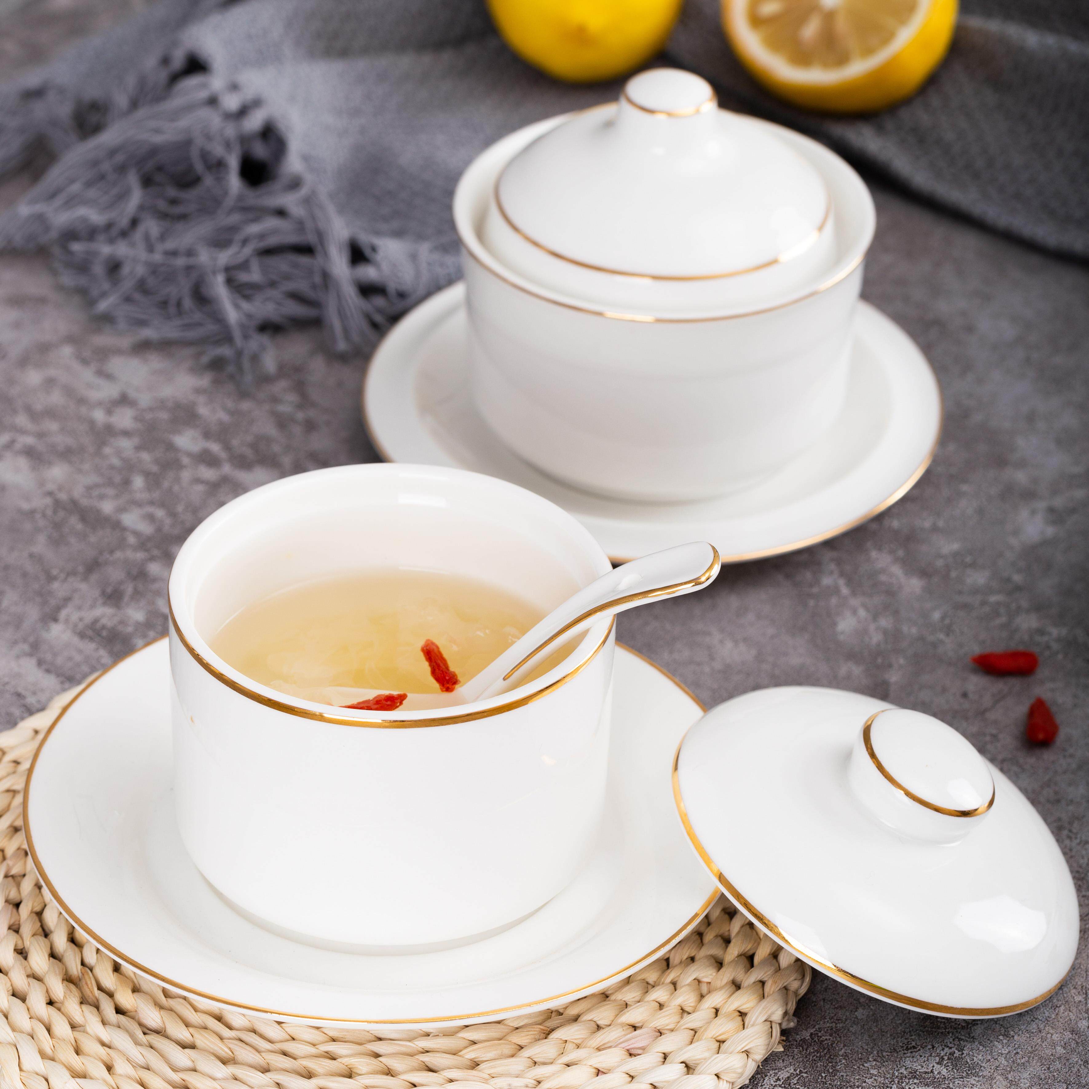 金边酒店陶瓷燕窝炖盅隔水带盖内胆甜品盅蒸蛋碗家用小炖罐汤盅