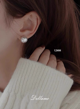 S999纯银真多麻灰色珍珠耳钉女