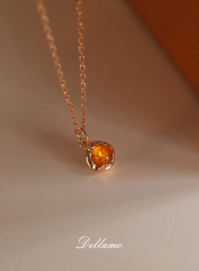 dellamo天然琥珀项链女925纯银