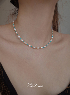 天然珍珠绿松项链女轻奢小众