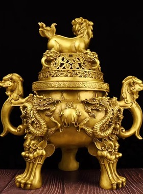 速发铜香炉黄铜香用薰家炉室内供奉三足九龙大明宣德檀香炉仿古特