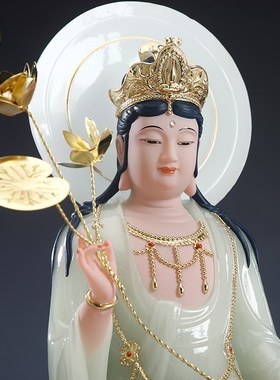 速发像白玉西方三圣佛像家用供奉观音菩阿萨弥陀佛站汉大势至菩萨