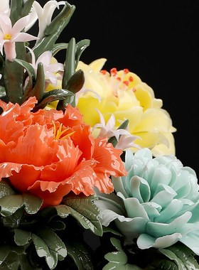 速发家方泥土《牡丹花树》新中式厅捏陶瓷花摆件居东客手办公室装