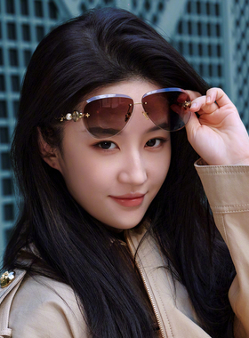 26新款刘亦菲同款墨镜女无框飞行员式欧美风时尚防紫外线太阳眼镜