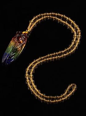 春秋蝉吊坠五彩水晶金蝉