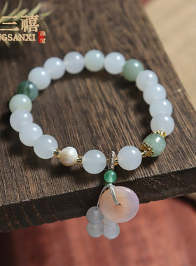 天然天山翠手串女男新疆金丝玉手串白玉翡翠绿玉石珠子串珠手链